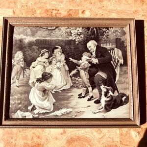 Antique Neyret Freres Woven SIlk Picture Blind Mans Buff Fred Morgan 6.5x8"